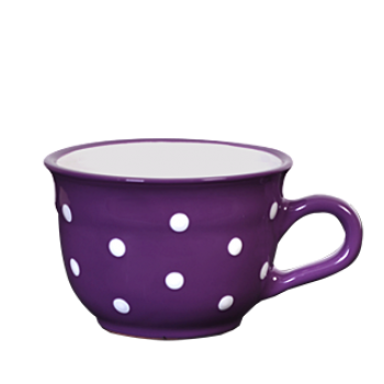 Cappuccino-teás csésze 2,5 dl, sötétlila-fehér pöttyös